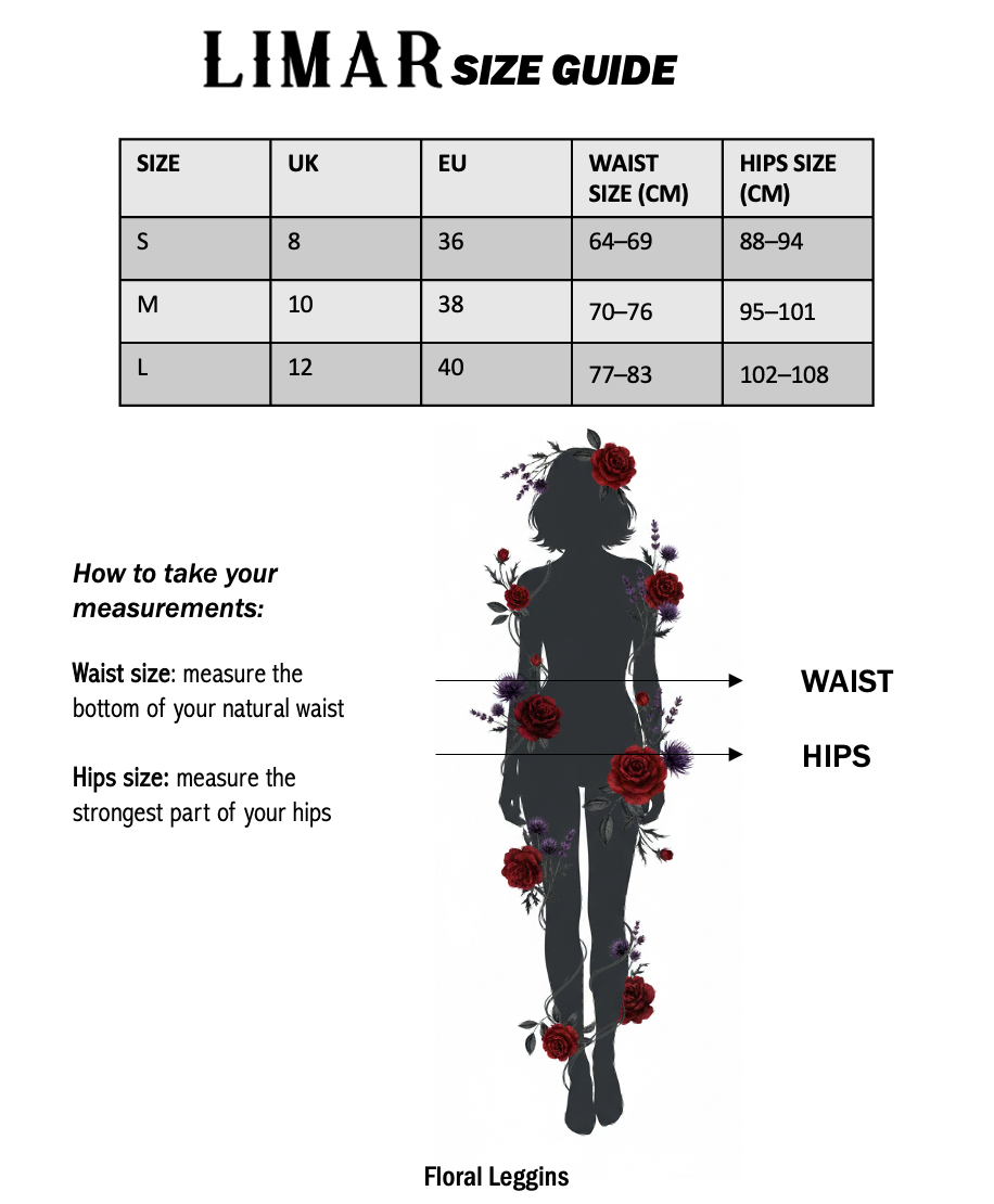 Size guide for Floral Sport Leggings