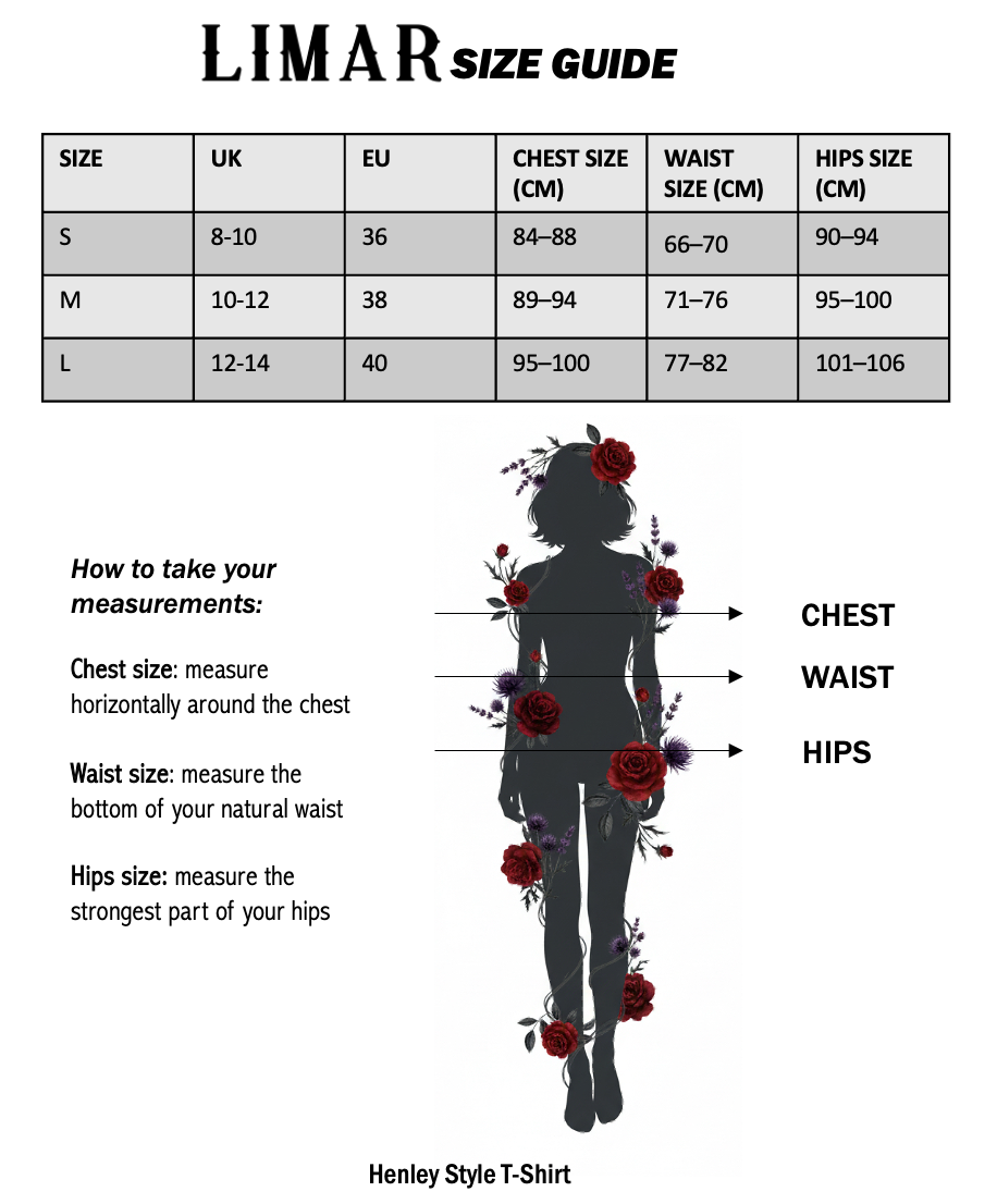 Size guide for Henley Style T-shirt