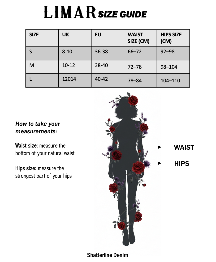 Size guide for Shatterline Denim